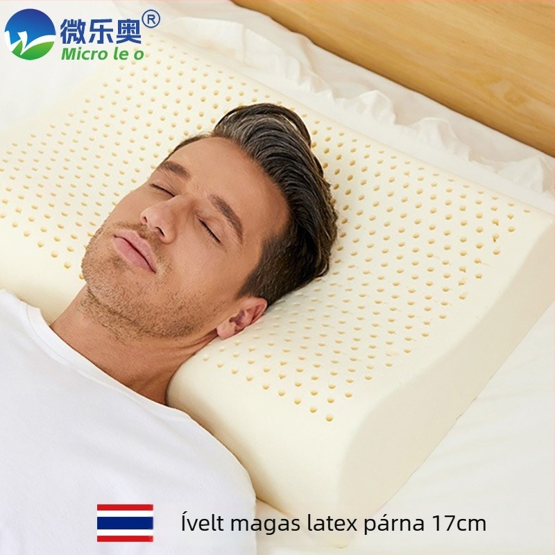 Ívelt alakú természetes latex párna hullámos kontúrral, nyaki támasz, bambuszrost huzat, latex-tartalom 90% felett, felnőtteknek