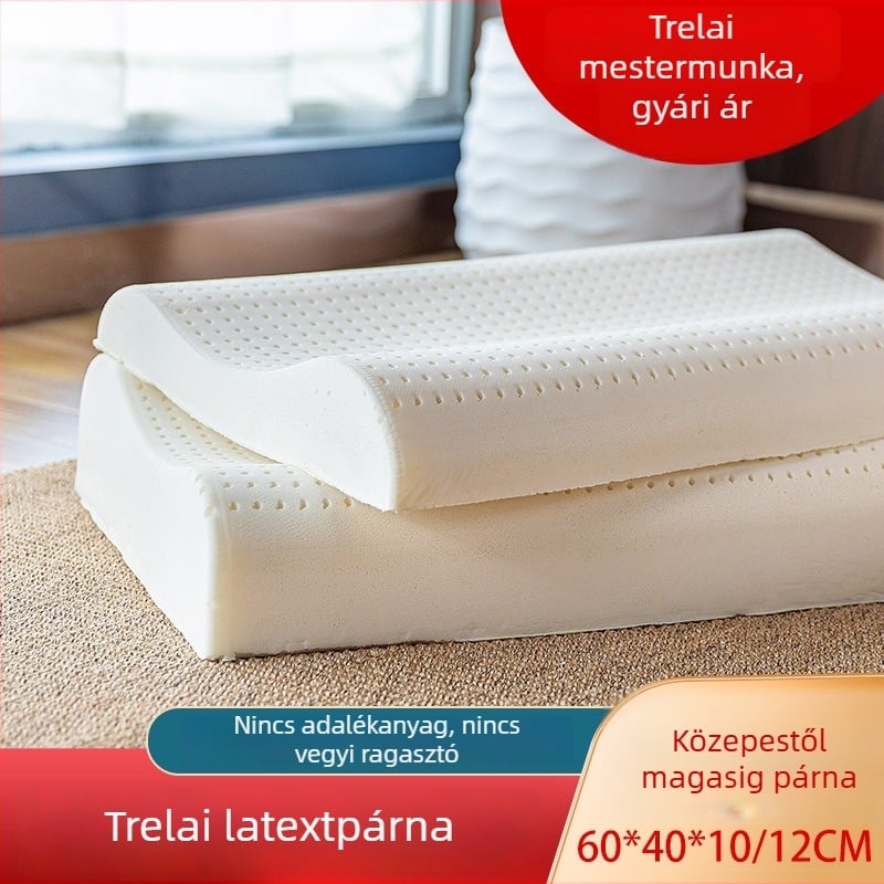 Természetes latexből készült párna nyaki gerinc-támogatással, puha és légáteresztő, 5–10 cm magas profil, felnőtteknek, latex tartalom 90% felett