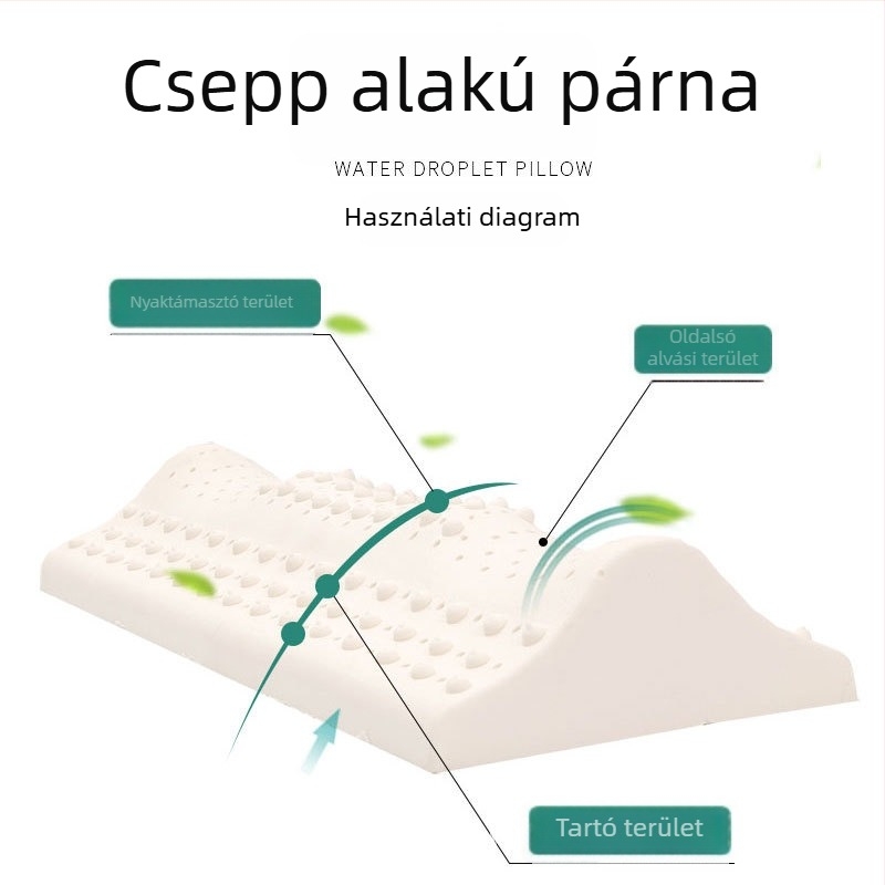 Weileao vízcsepp alakú párna természetes latexből, nyaki támasztékkal, hengeres formájú alváshoz