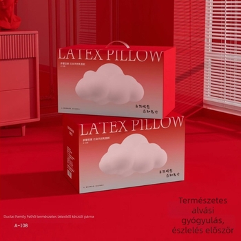 Ajándékdobozos latex párna felhő mintával, téglalap alakú belső mag, masszázsszemcsék, felnőtt párna, magas profil, nem veszti el a formáját