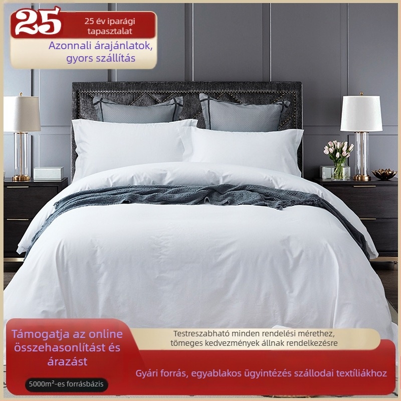 60 szálas pamut satin hotel ágynemű készlet, négy darab, fehér