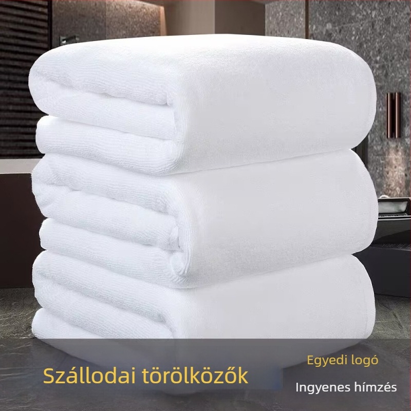Szállodai fehér pamut törölköző, nagyobb méret, kiváló nedvszívás és tartósság, hímzett logóval