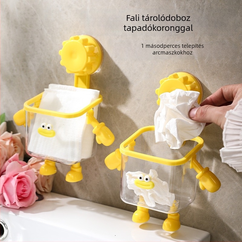Fali fürdőszobai szemetes vákuumos rögzítéssel, mini, aranyos dizájn arc-törölközők tárolására
