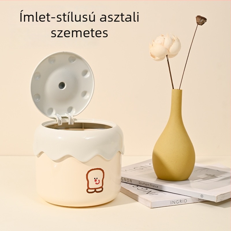 Aranyos asztali szemetes, kompakt kivitel, fedeles, ideális az íróasztalhoz, hálószobához vagy kollégiumba