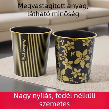 Aranyszegélyű fedél nélküli szemetes, hengeralakú, műanyag, 10 L, iroda, hotel, vendégház, étterem, hálószoba, mosdó, internátus, az ágy mellett