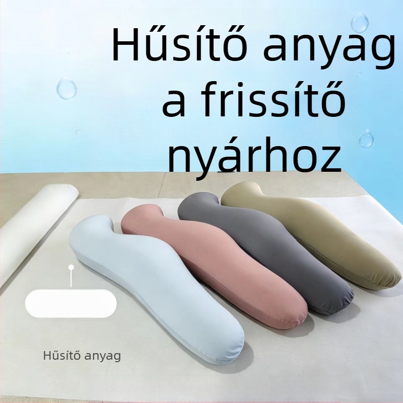 Csikó-stílusú kismama párna oldalsó alváshoz, deréktámasz és hűsítő kényelem, lábak ölelésére szolgáló párna