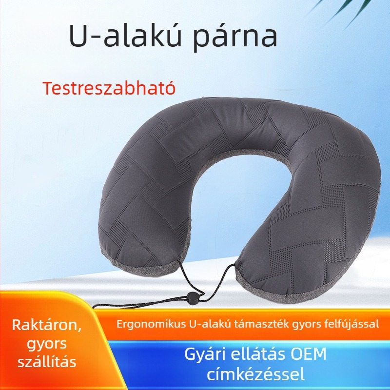 U-alakú, felfújható nyakpárna, hordozható autóhoz és repülőhöz, utazási párna