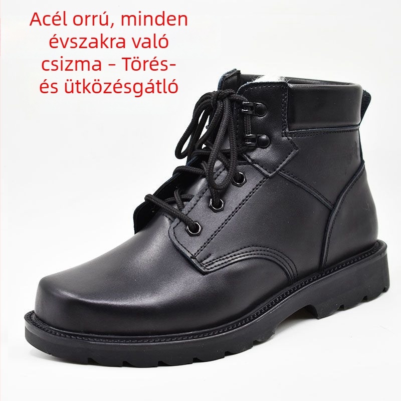 Férfi Martin bakancs valódi bőrből, gyapjú béléses, meleg téli cipő acél orral és acél talppal, hóban járó