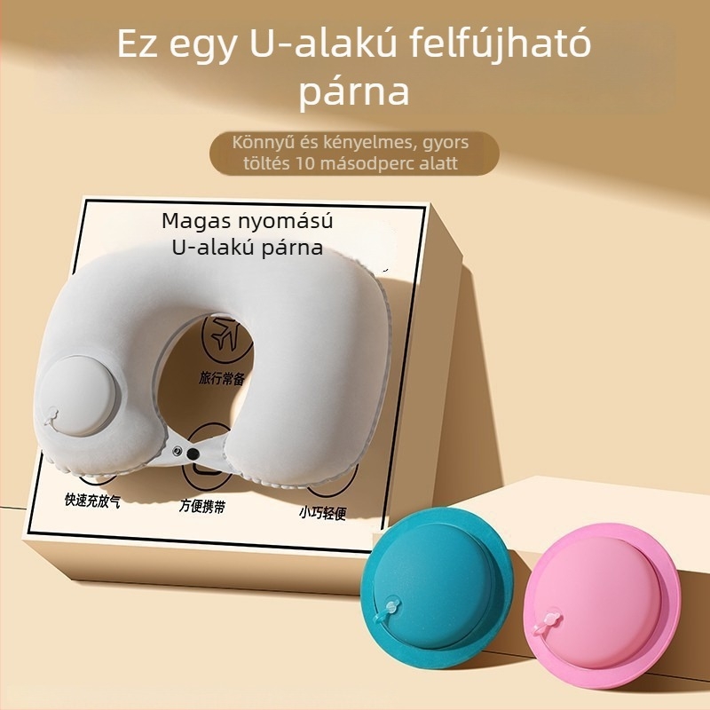 Felfújható U-alakú utazó párna, hordozható nyakpárna repülőre, vonatra és autóba