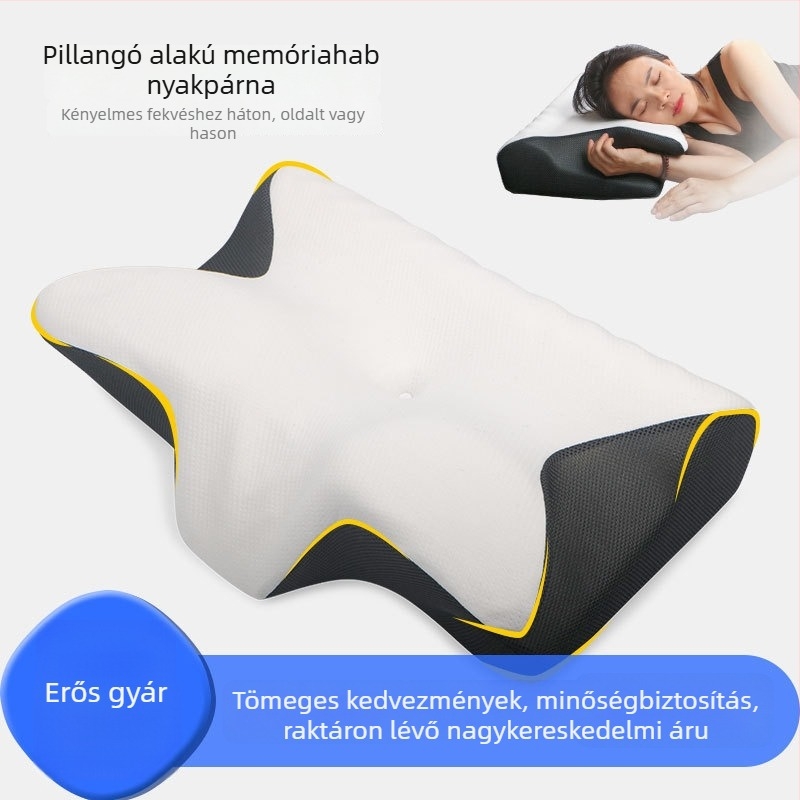 Horn formájú memóriahabos párna a nyaki támaszért — lassú visszaalakulás, különleges forma