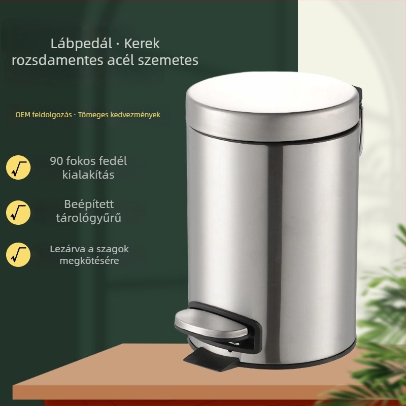 Rozsdamentes acélból készült pedálos szemetes fedővel, 5 literes kapacitás, konyhába és fürdőszobába