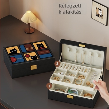 Retros stilusú bőr ékszer tároló doboz, kompakt, kiváló minőségű, nyakláncok, fülbevalók, gyűrűk és egyéb ékszerek számára, oxidáció elleni védelem