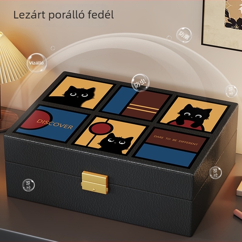 Retros stilusú bőr ékszer tároló doboz, kompakt, kiváló minőségű, nyakláncok, fülbevalók, gyűrűk és egyéb ékszerek számára, oxidáció elleni védelem
