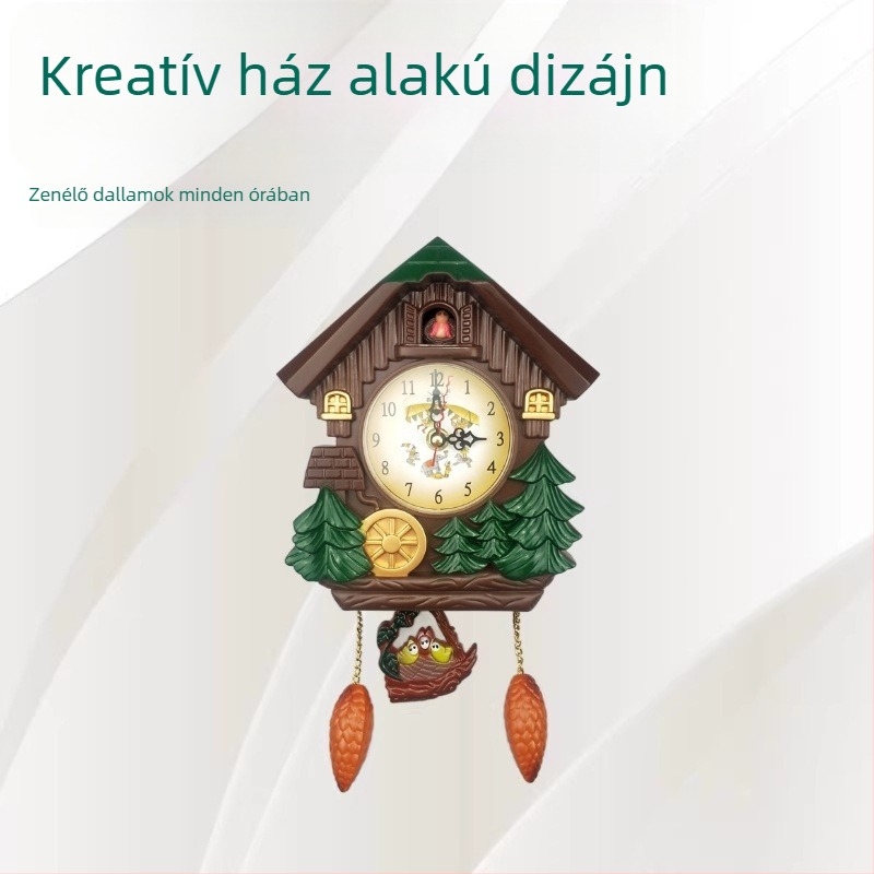 Cuckoo madárház formájú kreatív falióra gyerekszobára, modell E22, óránkénti csengővel