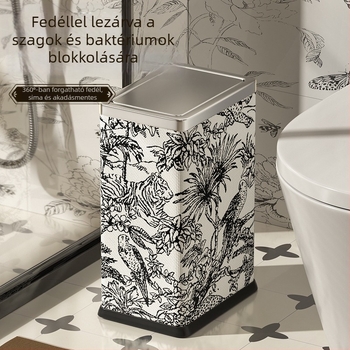 Négyszögletes szemetes rozsdamentes acélból, lengő fedéllel, 10 liter, otthoni használatra
