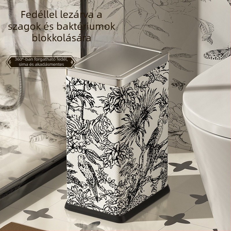 Négyszögletes szemetes rozsdamentes acélból, lengő fedéllel, 10 liter, otthoni használatra