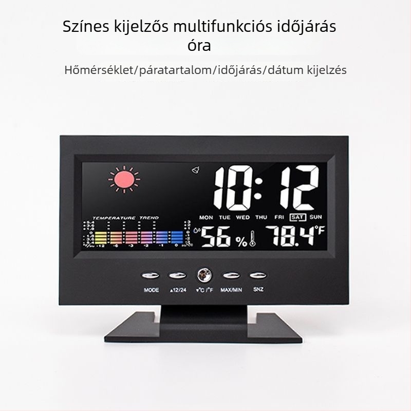 Csendes időmérő óra színes időjárási kijelzővel és belső hőmérővel – multifunkcionális asztali óra