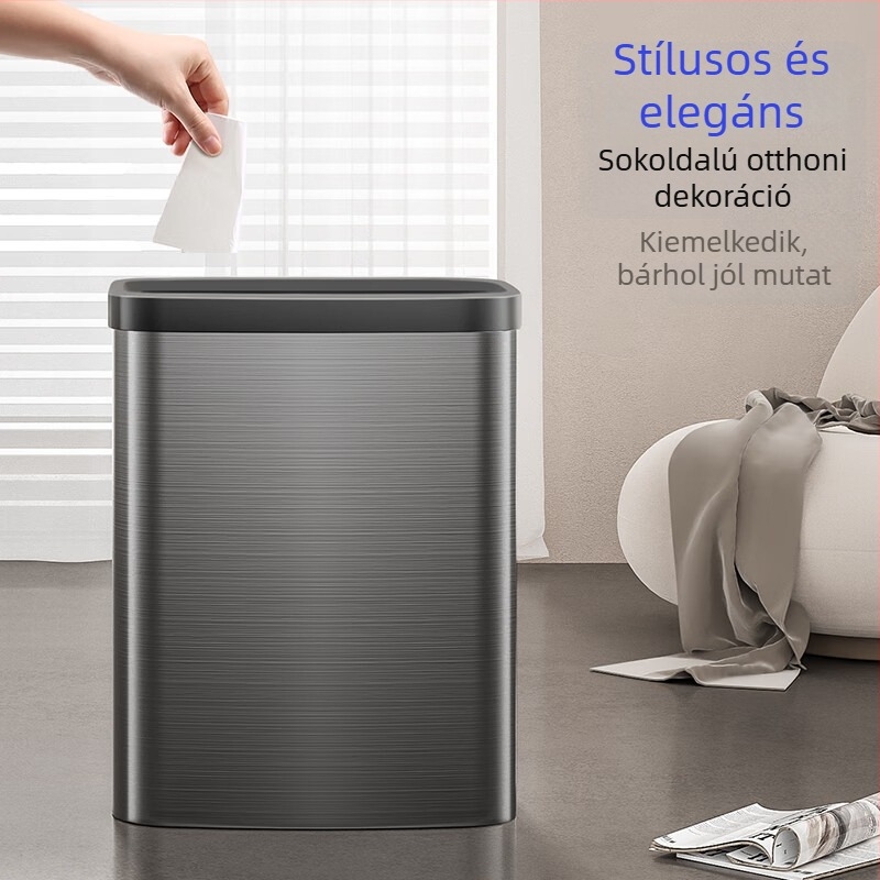 Mayflower rozsdamentes acél szemetes nyomógyűrűvel, 13L, hosszú hengeres, otthoni használatra – nappali, konyha, fürdőszoba, hálószoba, iroda