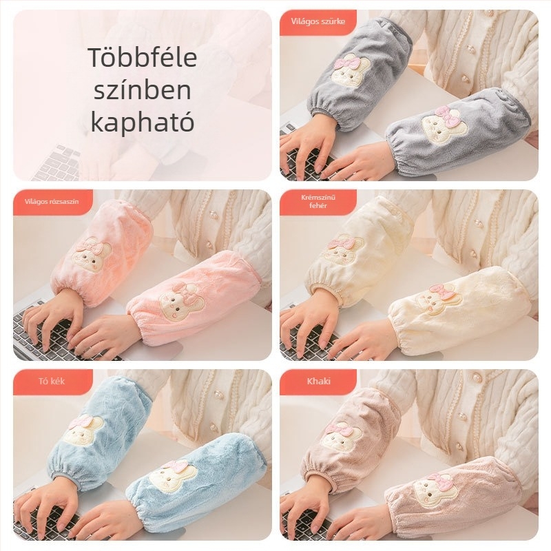Női téli hosszú ujjvédők – szennyeződésálló, poliészter, karikatúra mintával, egy méret, 5 színben
