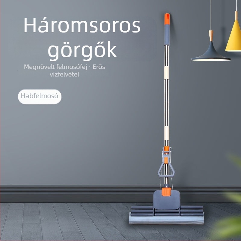 Kéz nélküli szivacsos mop otthoni használatra, görgővel kinyomó mechanizmussal, nagy nedvszívó képesség