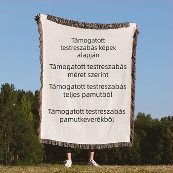 Pamut fonalból kötött pléd bojtokkal, kanapé takaró, hátteret idéző díszítő pléd
