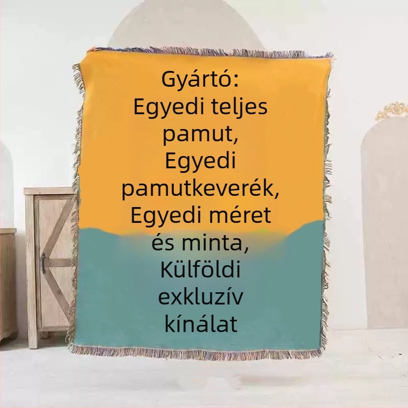 Pamut fonalból kötött pléd bojtokkal, kanapé takaró, hátteret idéző díszítő pléd
