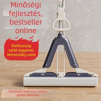 Happy Mommy szivacsos felmosó ragasztott pamut fejjel, összecsukható görgős felmosó, nedvszívó, rozsdamentes acél nyél