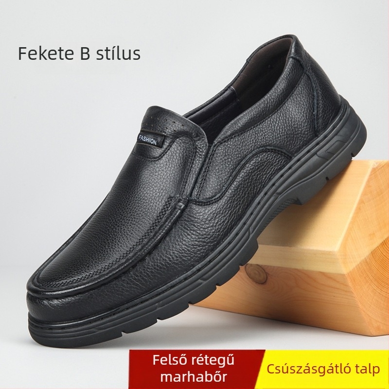 Valódi bőr férfi cipő, első réteg marhabőrből, csúszásmentes, lélegző, gumitalpú, üzleti-casual