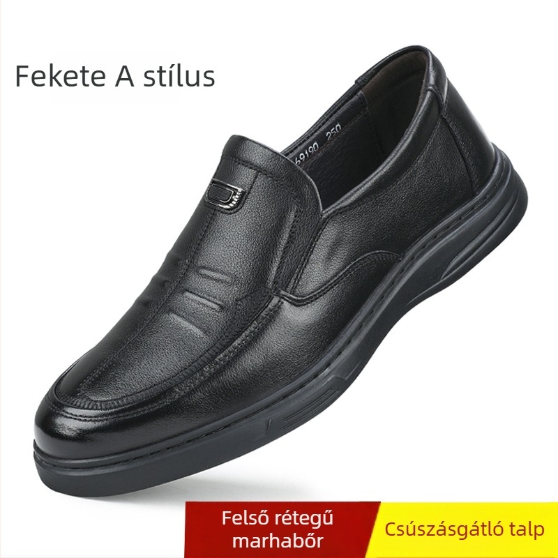 Valódi bőr férfi cipő, első réteg marhabőrből, csúszásmentes, lélegző, gumitalpú, üzleti-casual