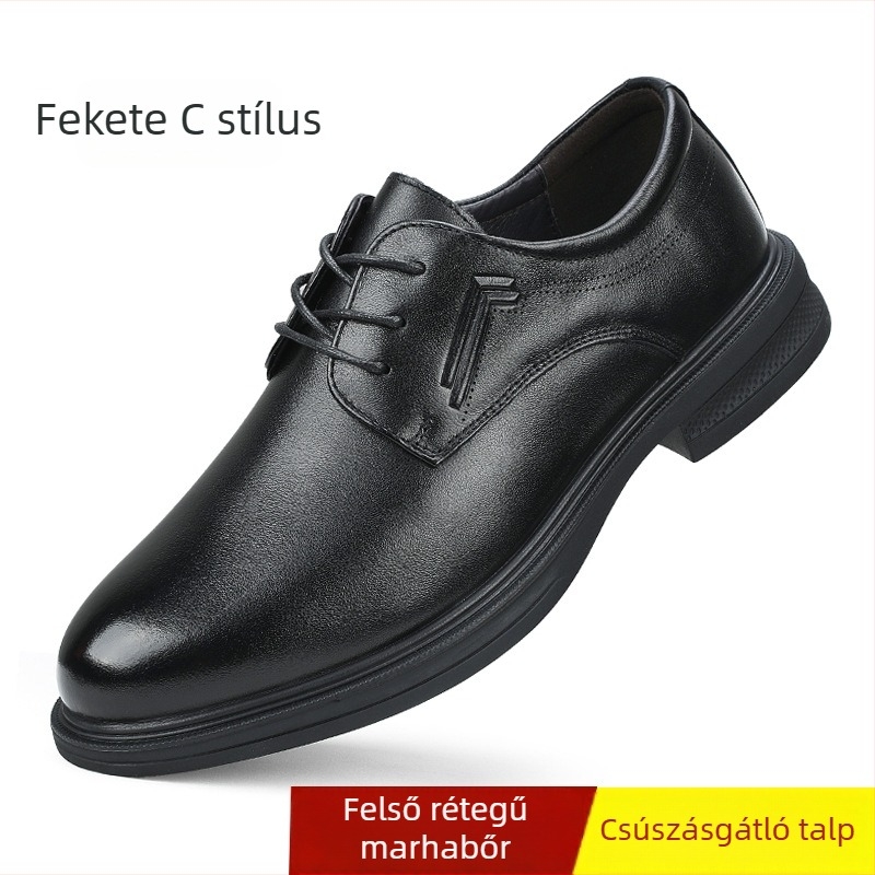 Valódi bőr férfi cipő, első réteg marhabőrből, csúszásmentes, lélegző, gumitalpú, üzleti-casual