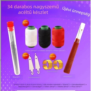 36 darabos varráskészlet: nagy szemű kézi varrótűk, hosszú és vékony, hagyományos otthoni használatra