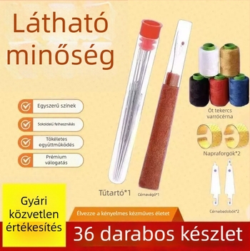 36 darabos varráskészlet: nagy szemű kézi varrótűk, hosszú és vékony, hagyományos otthoni használatra