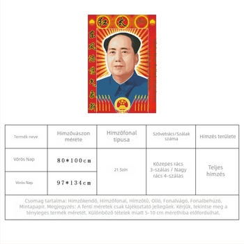 Vörös Nap keresztszemes készlet, 2024 új modell, Mao Ce-tung portré, Kis méret, nappali dekor