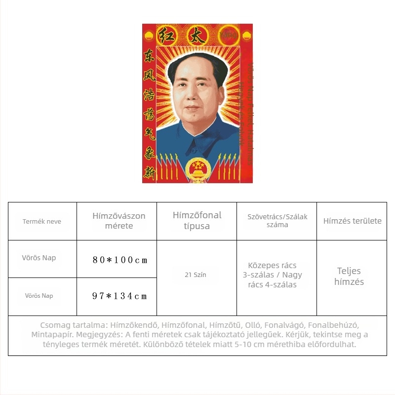 Vörös Nap keresztszemes készlet, 2024 új modell, Mao Ce-tung portré, Kis méret, nappali dekor