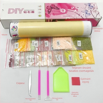 5D gyémántfestmény készlet – Cartoon lány portré, teljes gyémánt, kör gyöngyök, keresztöltéses hímzés