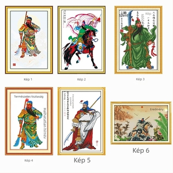 Guan Gong – Három Királyság figurái sorozat, függőleges, nagy falikép a nappaliba, keresztszemes hímzőkészlet