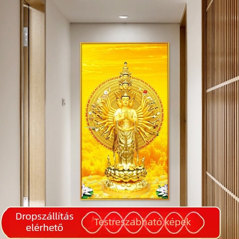 2021-es 5D gyémánt hímzés: Guanyin Bodhisattva ezer karral, függőleges kivitel a nappaliba