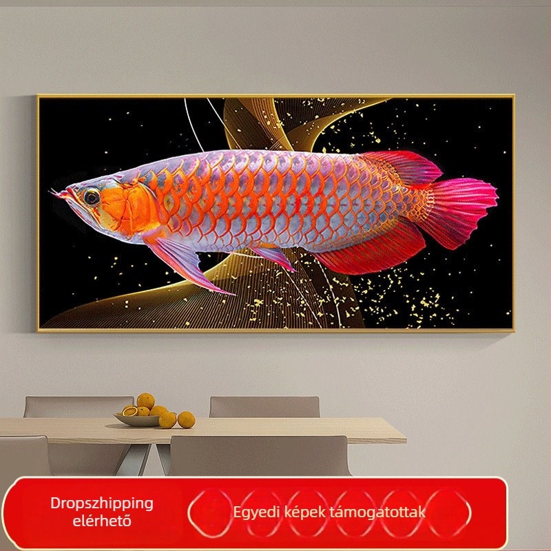 5D teljes gyémánt arany sárkány hal diamant festmény nappalira – modern minimalista keresztszemes készlet