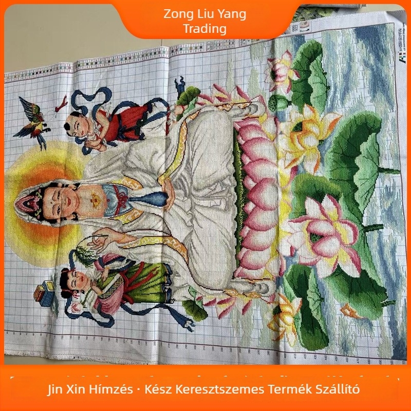 Guanyin – keresztszemes hímzés, falikép, kínai stílusú otthoni dekoráció