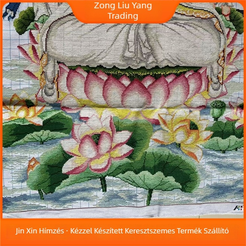 Guanyin – keresztszemes hímzés, falikép, kínai stílusú otthoni dekoráció