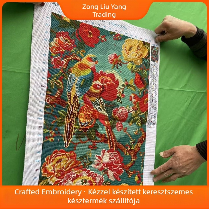 Flórás keresztszemes falikép nappaliba, hálószobába és az étkezőbe; minimalist dekor; kész darab lenvászon