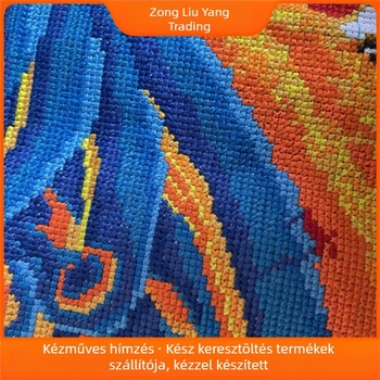 Keresztszemes kész kép: páva virágos motívummal, dekoráció teázóba és nappaliba.