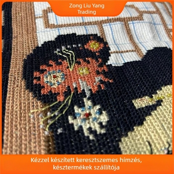 Befejezett keresztszemes tájkép falikép, nappalira dekoráció, ideális ajándék és gyűjteménydarab