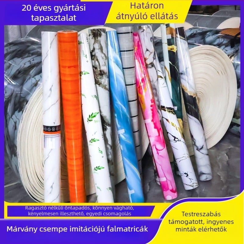 Négy darabos, nagy méretű 3D falikép szett, öntapadós hablapokra nyomtatott márványmintával, nappalira dekoráció