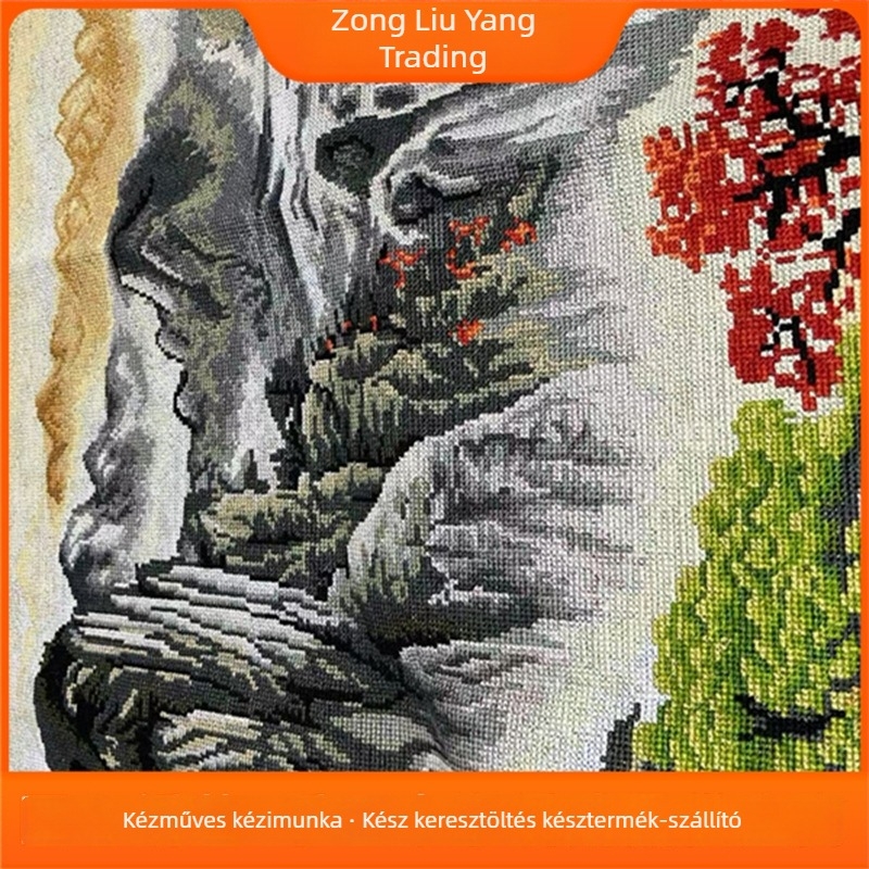 Kész keresztszemes tájkép: a Fuchun Mountain Dwelling, nappali dekoráció