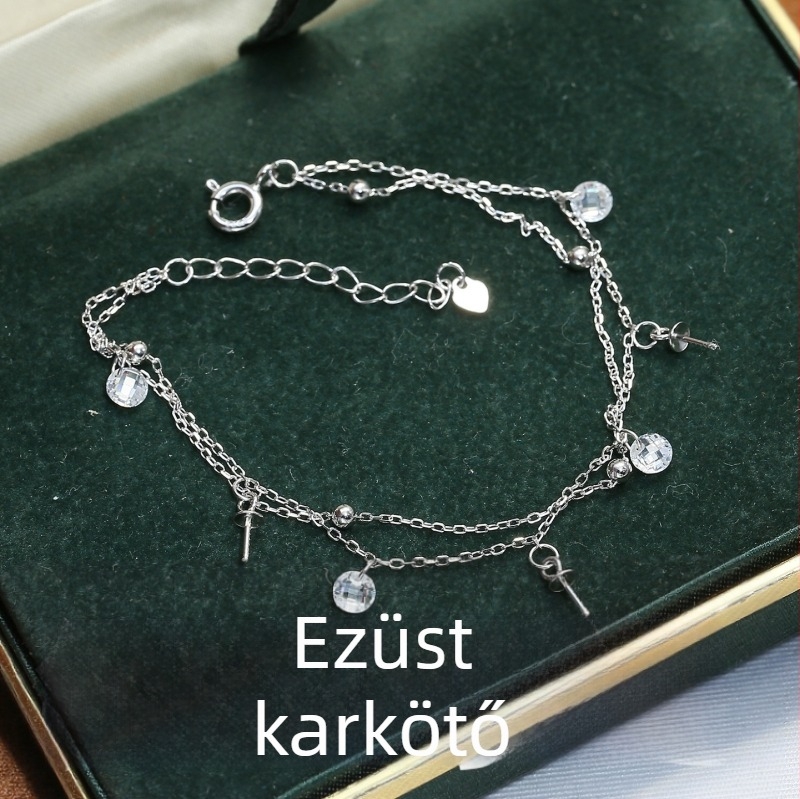 S925 Sterling Silver gyöngy karkötő alapja, kettős lánc, DIY ékszer alkatrész 5-8 mm