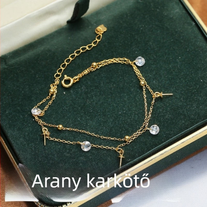 S925 Sterling Silver gyöngy karkötő alapja, kettős lánc, DIY ékszer alkatrész 5-8 mm