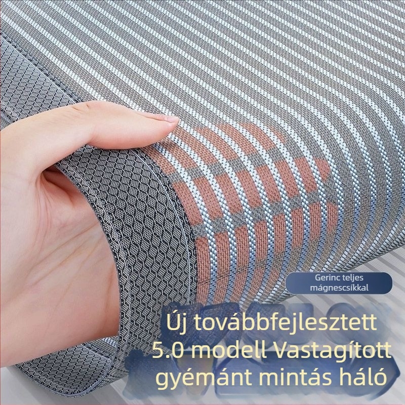 Új, kiváló minőségű ajtófüggöny gyémánt mintás hálóval otthoni használatra, Velcro szalaggal, nyári szúnyogvédelmet nyújtva, mágneses ajtófüggöny fúrás nélkül