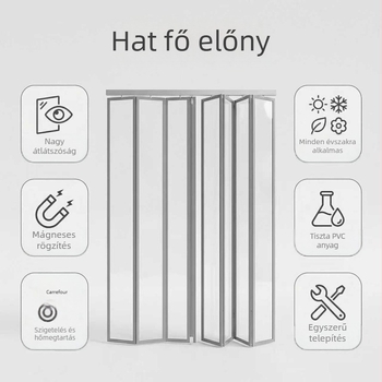Átlátszó PVC hajtogatható ajtófüggöny boltok és szupermarketek számára, szél- és por elleni védelem minden évszakra, raktárak és otthoni használatra