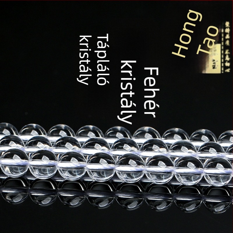 Természetes fehér kristálygyöngyök, kerek formájú, polírozott, DIY ékszeralkatrészek, közepes méretű, félkész